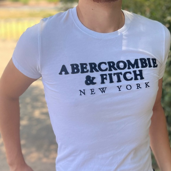 ABERCROMBIE MEN SOFT A&F COLLECTION T SHIRT WHITE NAVY BLUE APPLIQUÉ EMBLEM LOGO - Picture 8 of 16